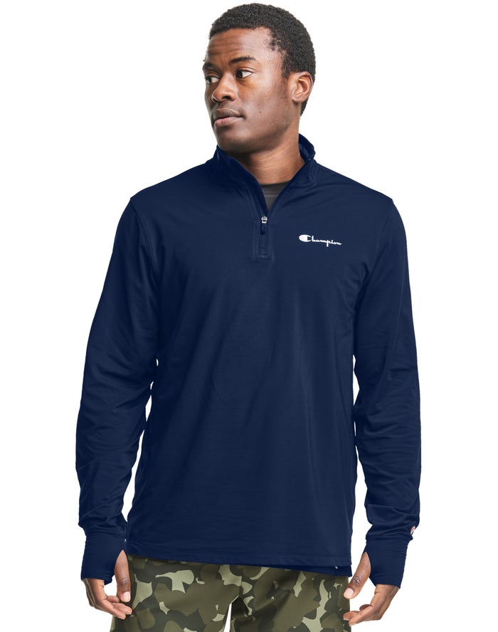 Champion Mens Sweatshirt NZ - City Sport 1/4 Zip Script Logo Navy ( 2391-ZPULR )